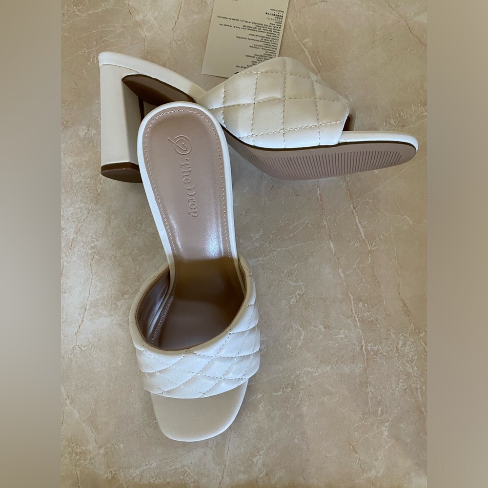 THE DROP women’s Pattie high block-heeled Mule sandal in white/cream SIZE 9